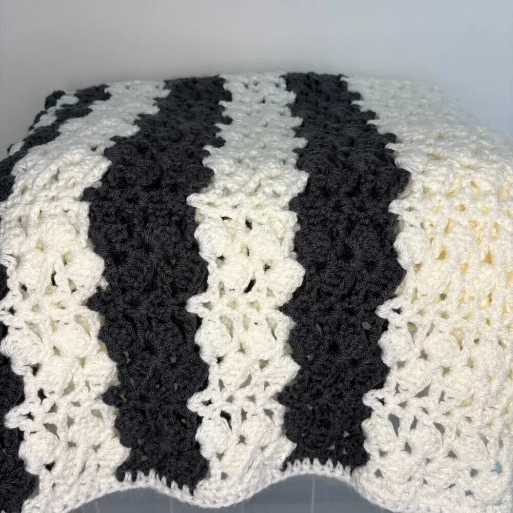 Baby Crochet Blanket Handmade Gray White